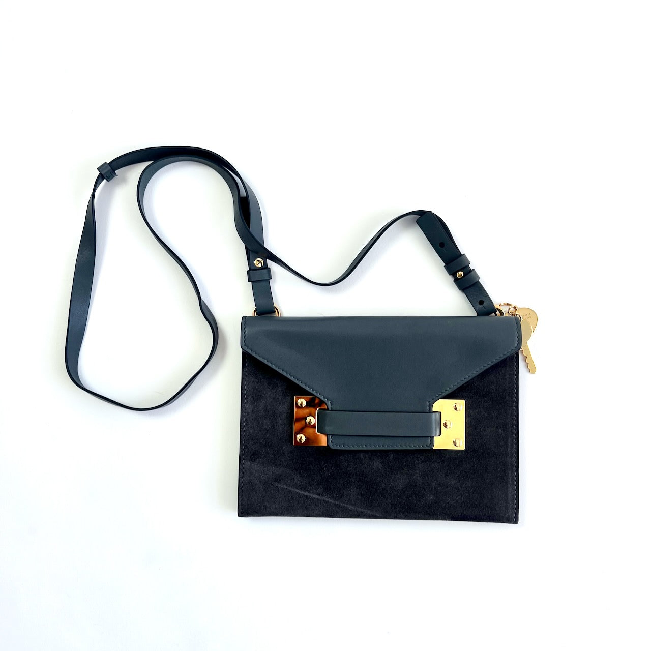 Sophie Hulme Double Milner Suede charcoal cross body bag