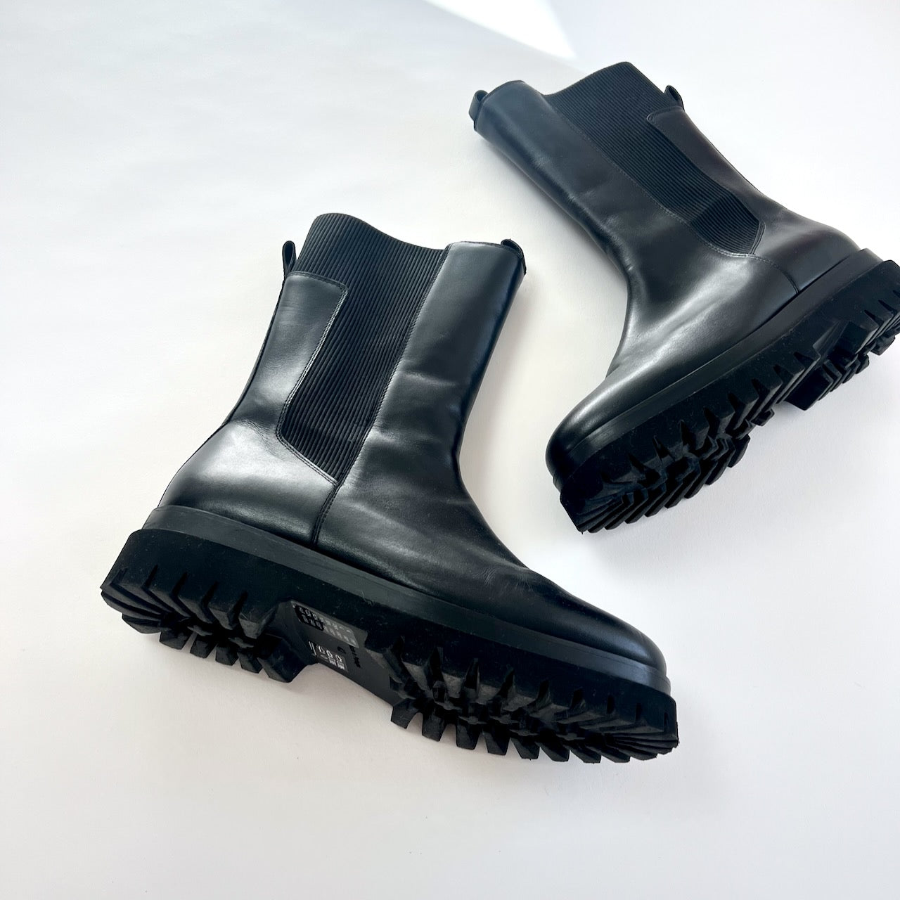 Cos black leather chelsea biker boots