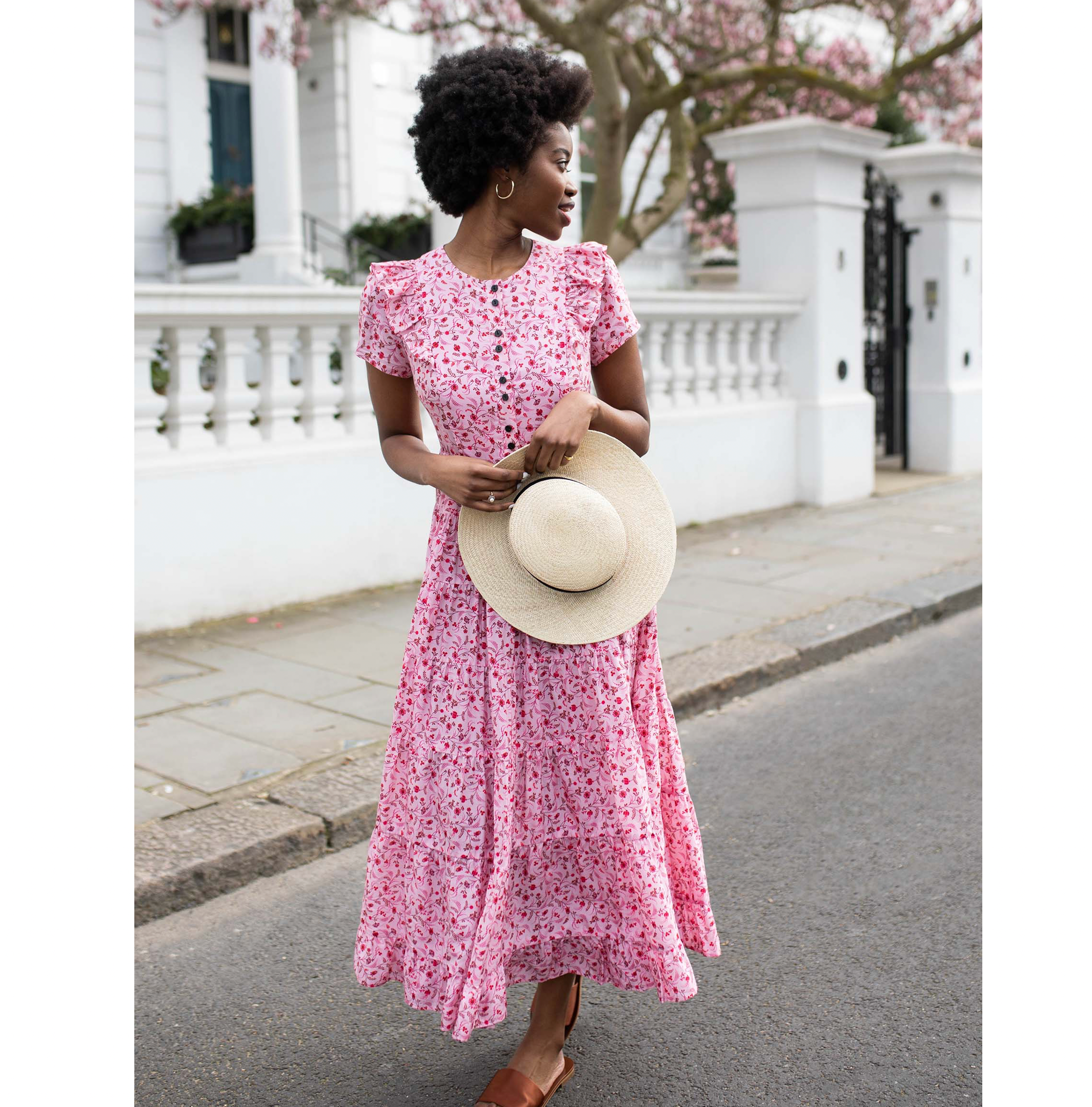 Cefinn Sawyer pink floral print midi dress new