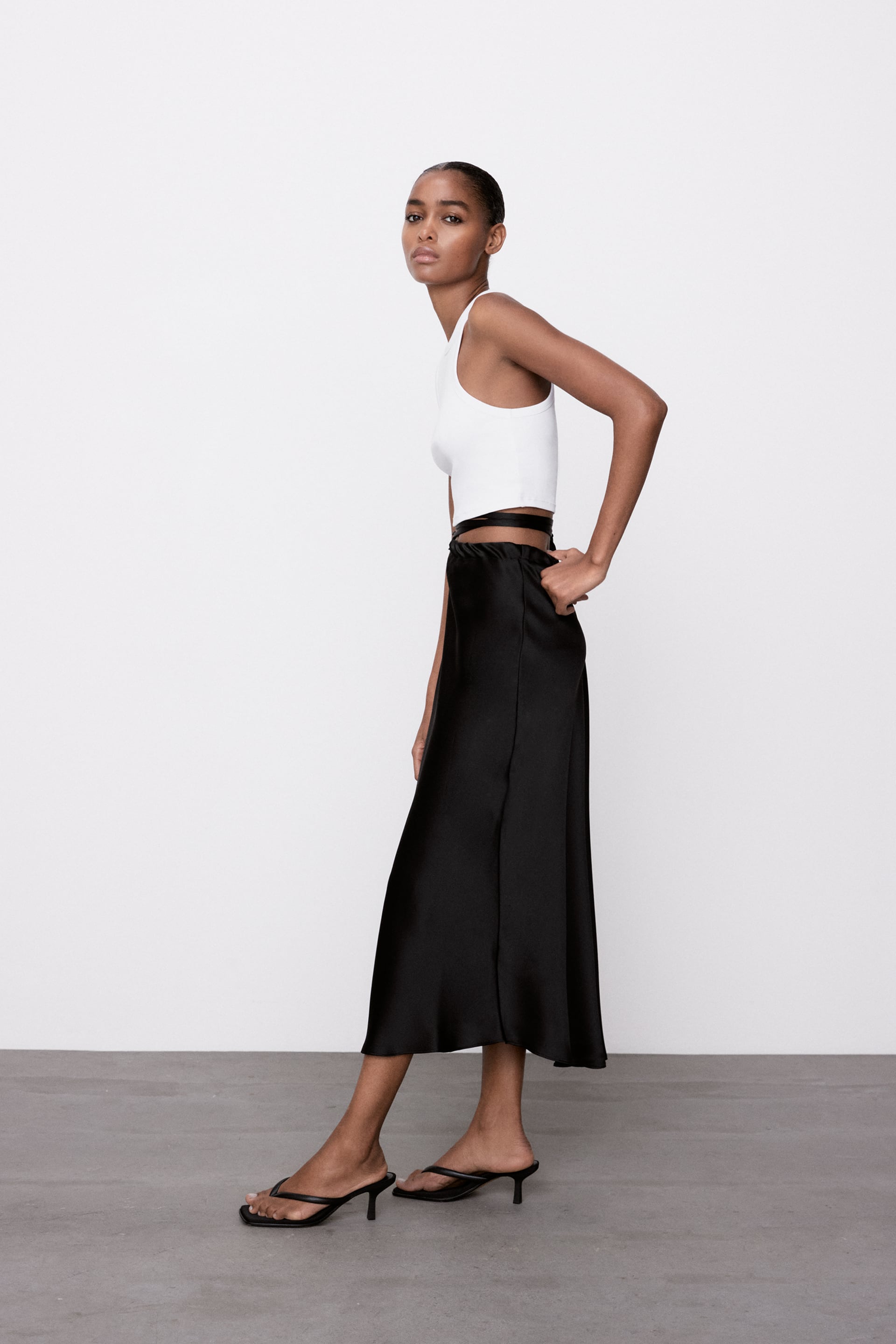 Zara black satin drawstring midi skirt - new – Manifesto Woman