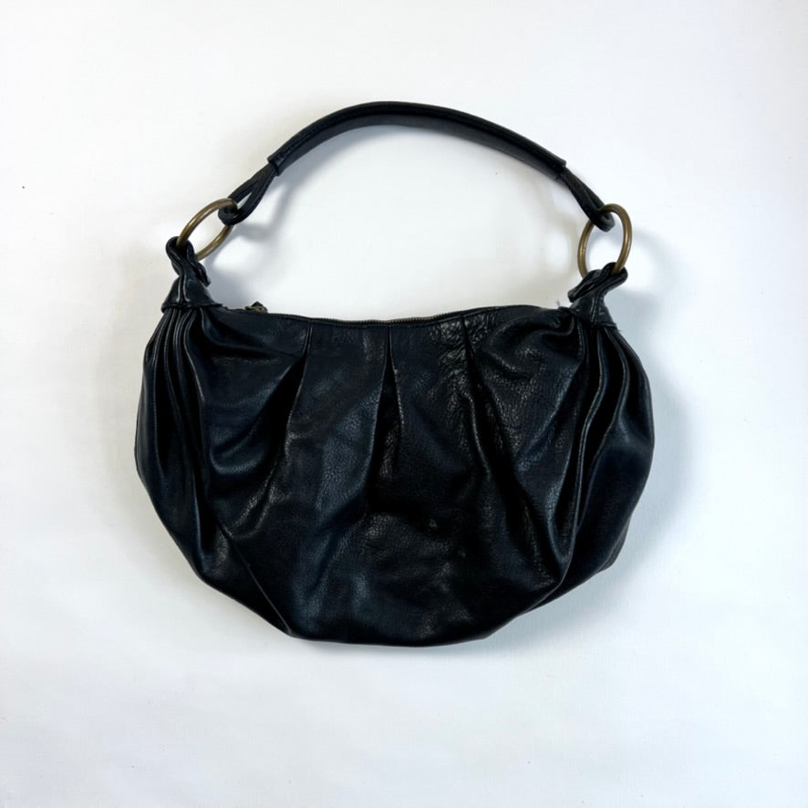 Vintage Miu Miu pleated black leather shoulder bag