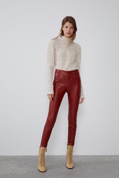 Zara rust red vegan leather pants