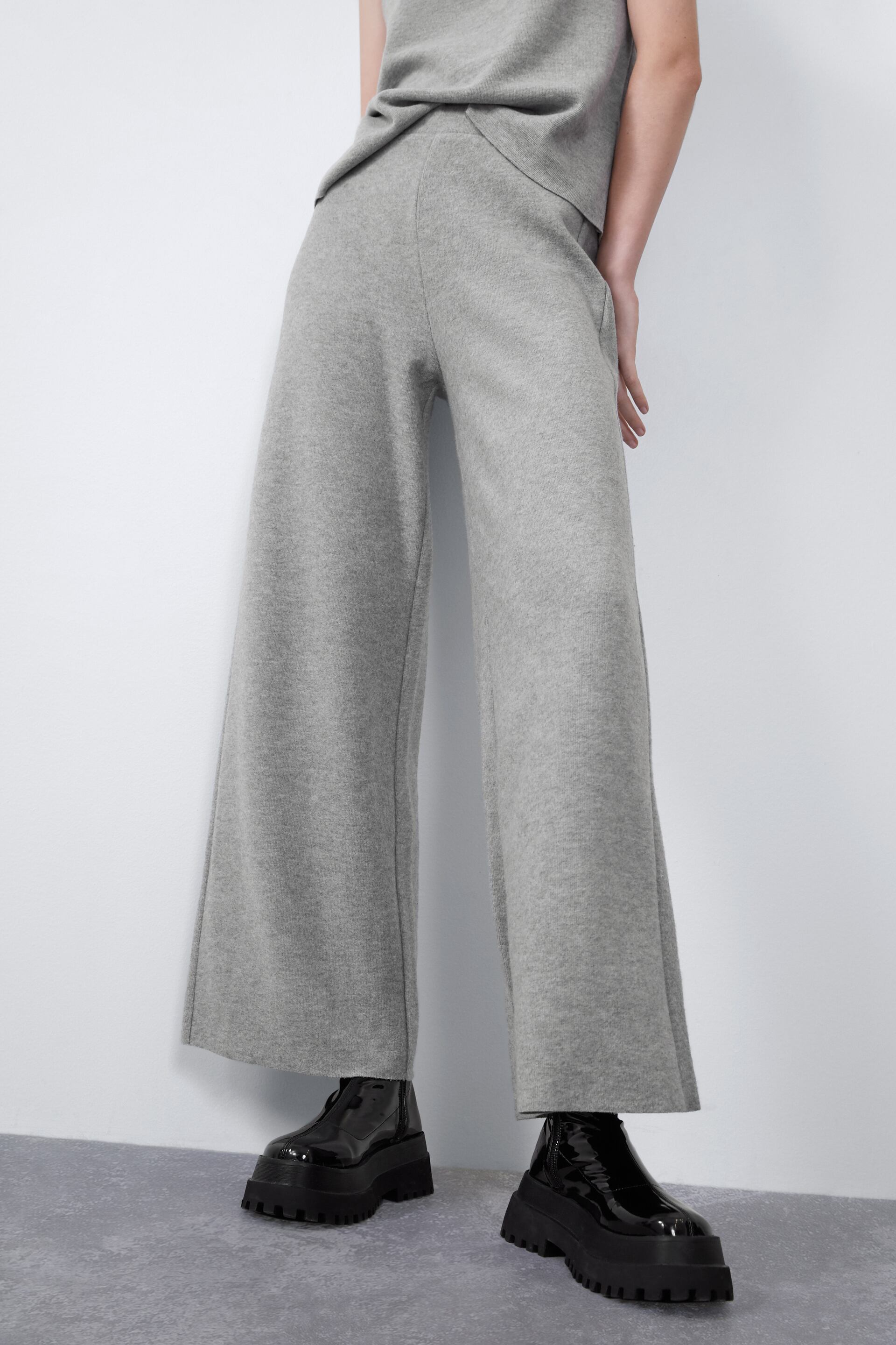 Zara soft-touch grey wide leg knitted trousers