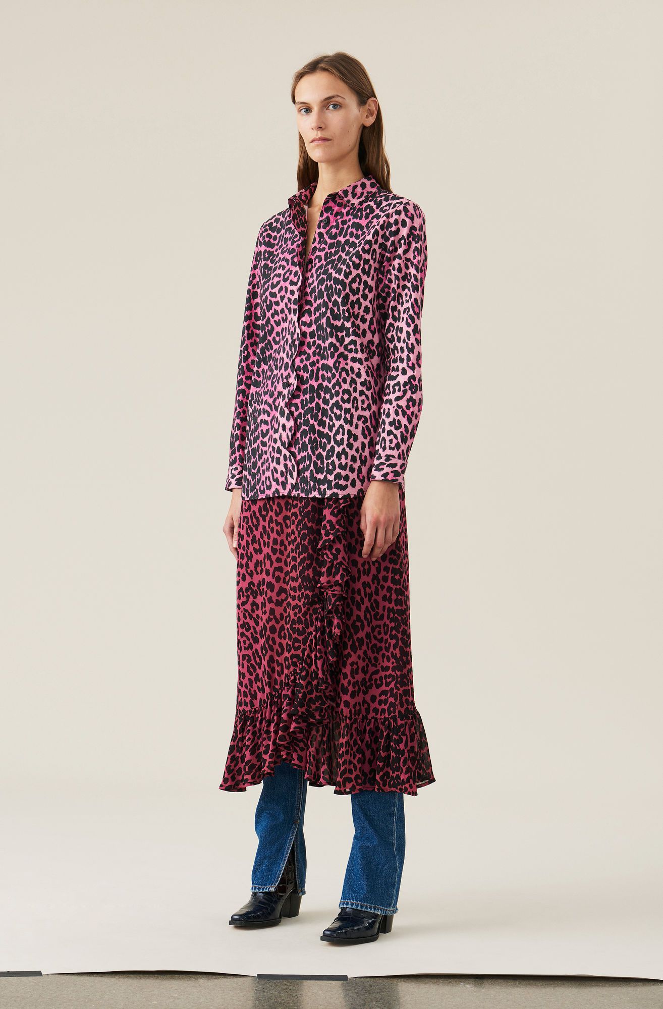 Ganni pink shop leopard dress