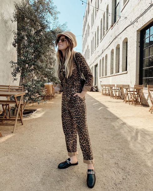 Zara leopard print denim jumpsuit