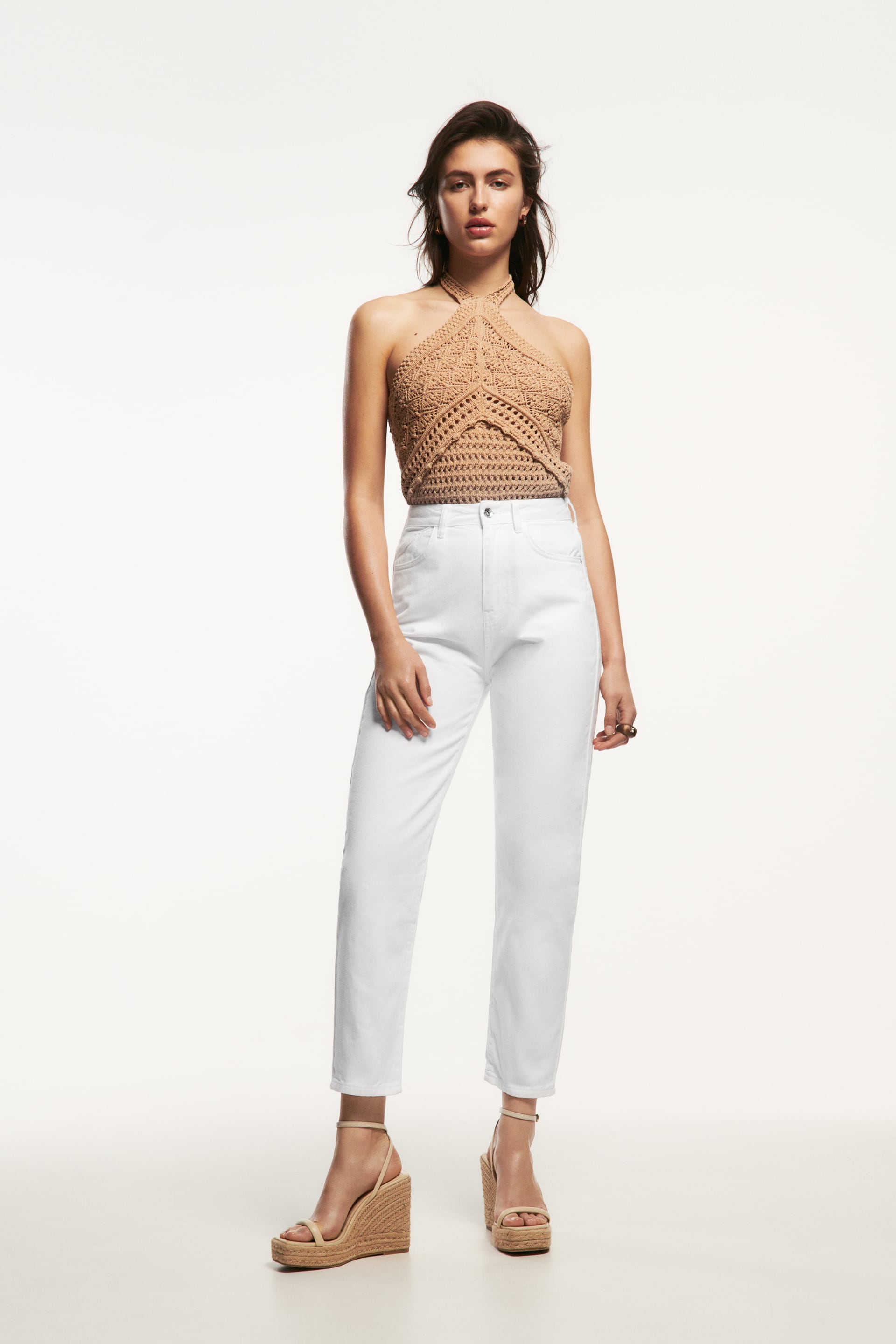 Zara high rise 'mom fit' white jeans - new