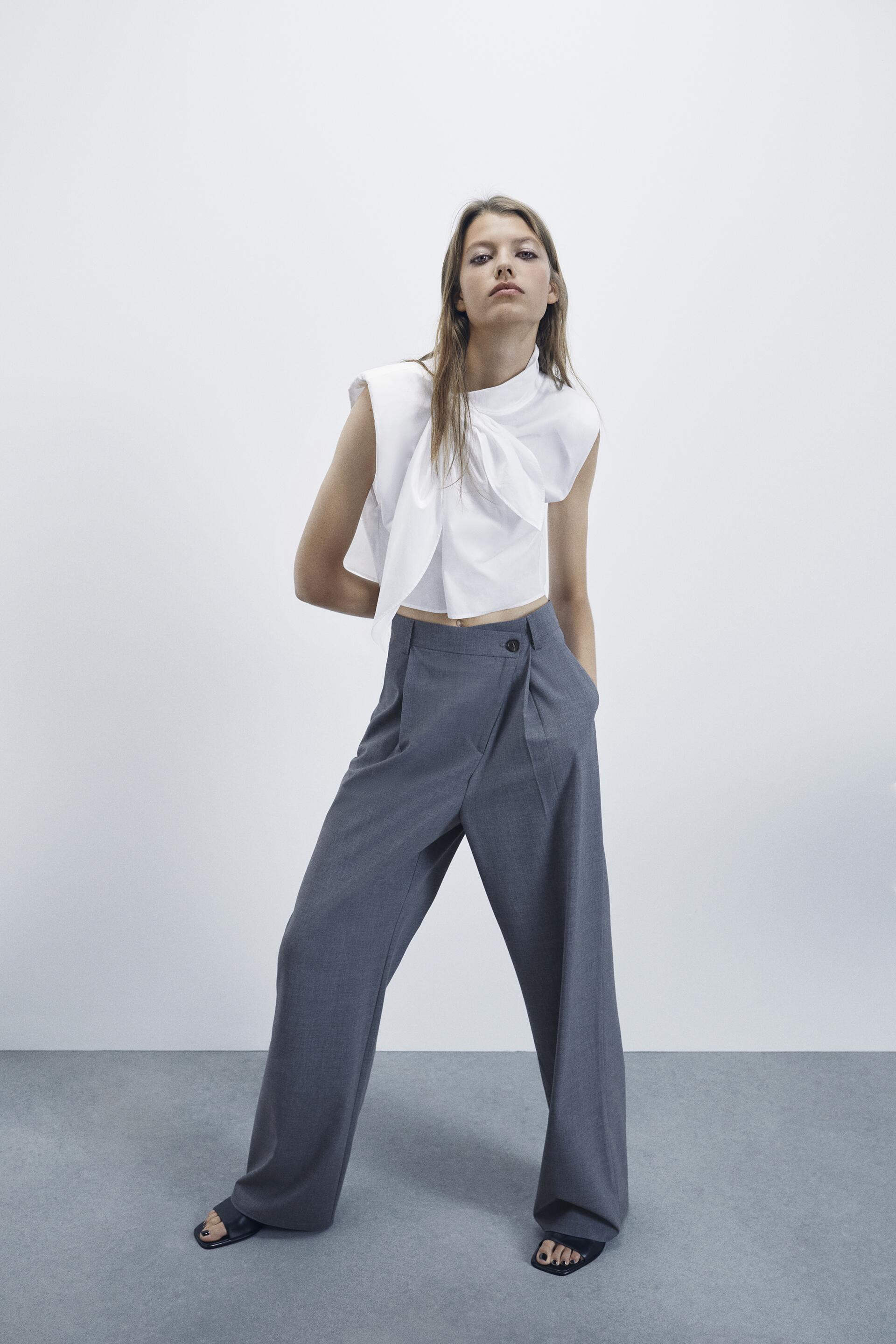 Zara asymmetric grey wide leg trousers - new – Manifesto Woman