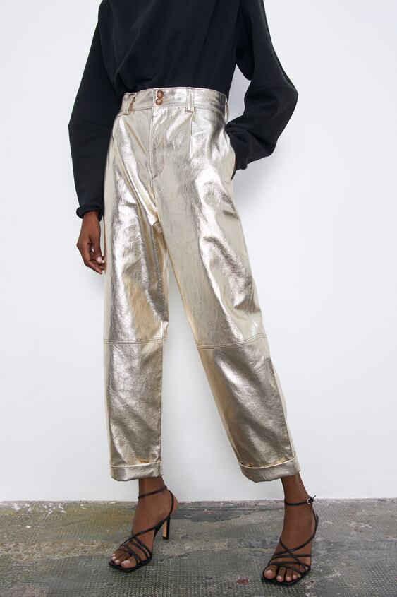 Zara metallic gold vegan leather slouchy trousers - new