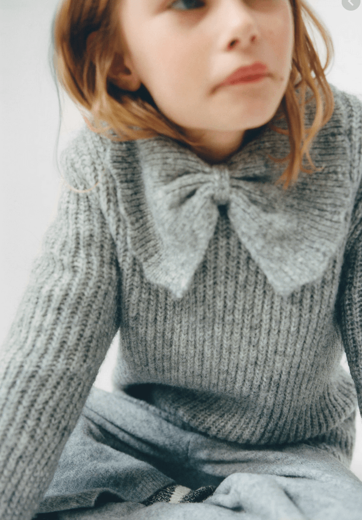 Zara grey ribbed knit with bow collar jumper - new – Manifesto Woman