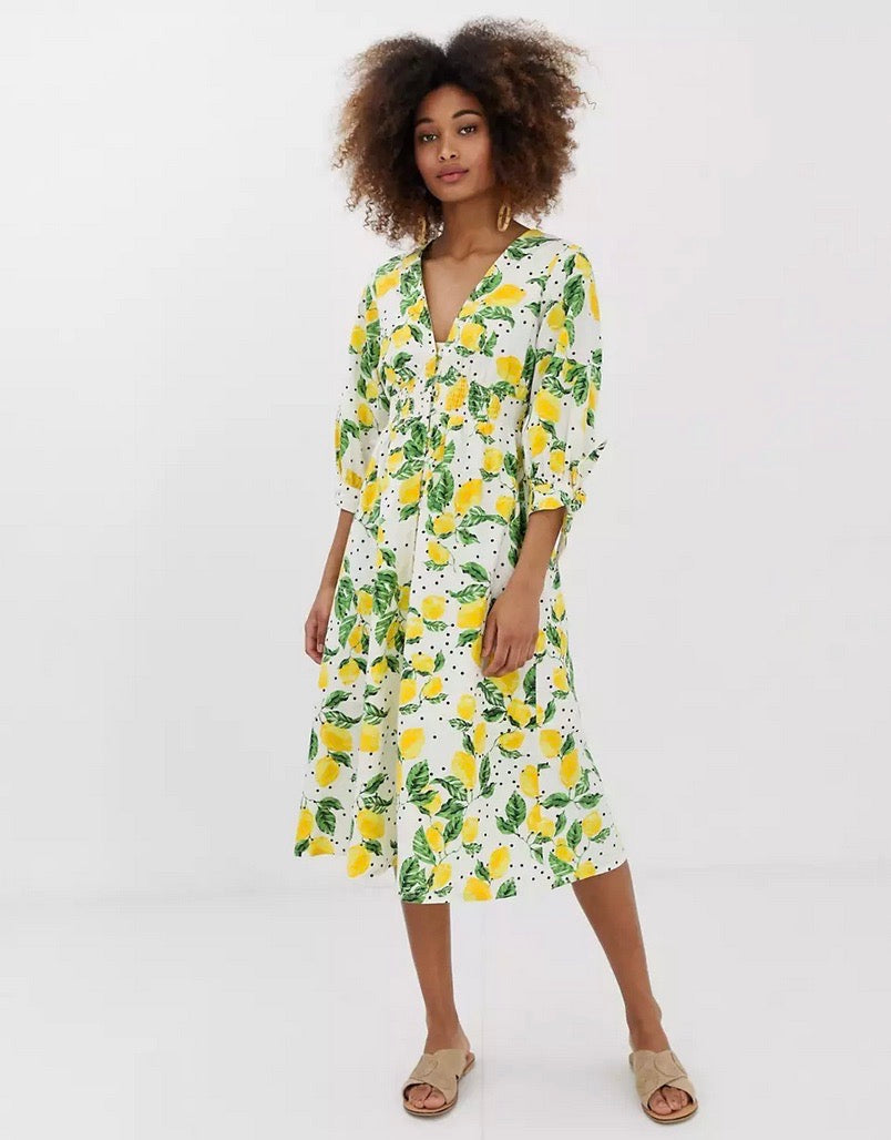 Lemon print best sale wrap dress