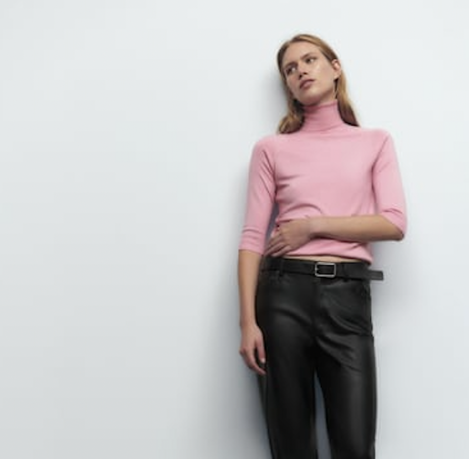 Zara pink ribbed knit with bow collar jumper - new – Manifesto Woman