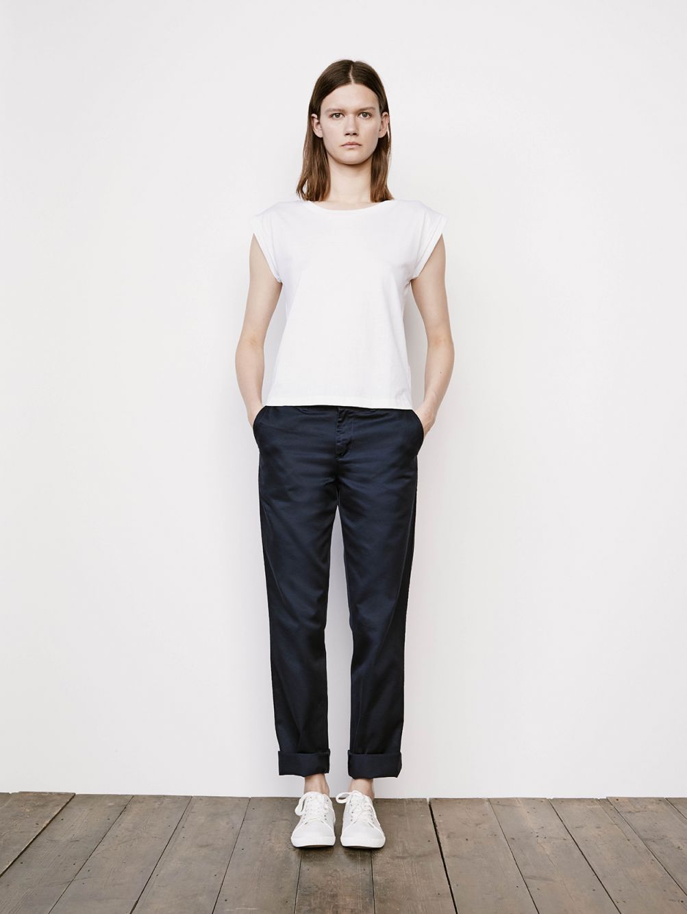 Margaret Howell navy cotton twill 'Edwin' chino trousers