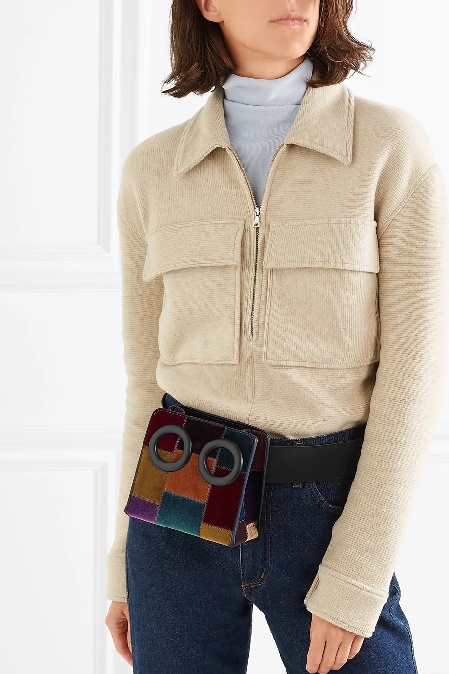 BOYY 'Deon' velvet & leather belt bag available at Manifesto Woman