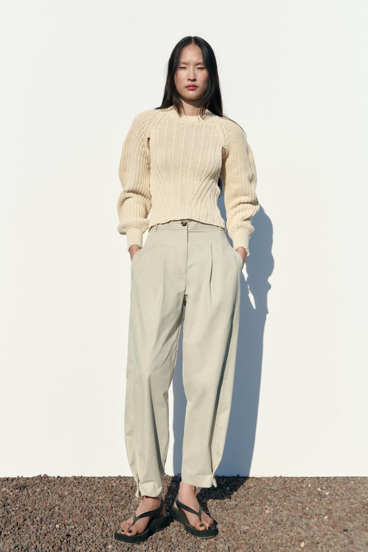 CARROT-FIT TROUSERS WITH ELASTICATED WAIST - Oyster-white | ZARA Uzbekistan