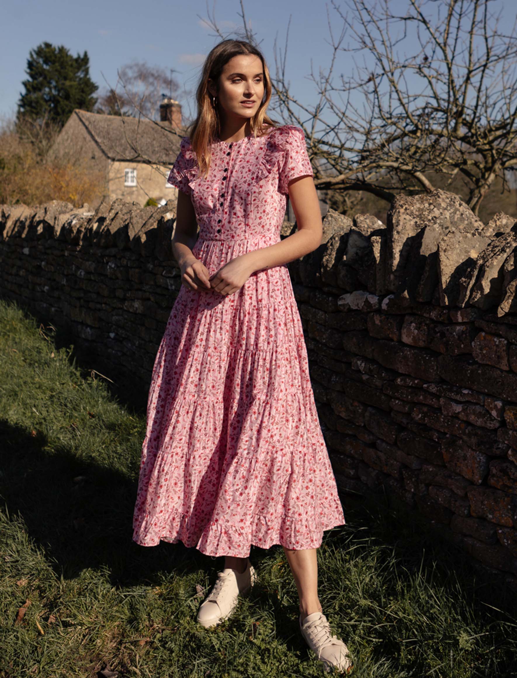 Cefinn Sawyer pink floral print midi dress new