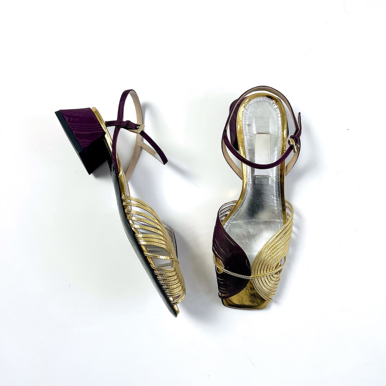 Suzanne Rae gold & burgundy leather 70s low heels 