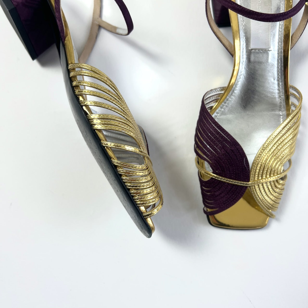 Suzanne Rae gold & burgundy leather 70s low heels 