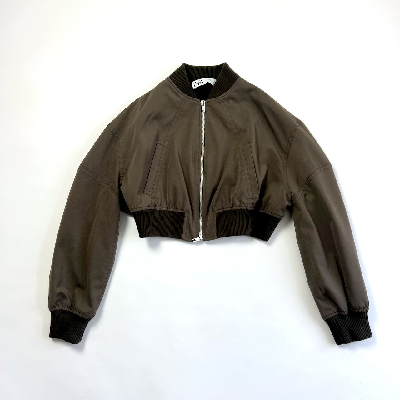 Zara cropped khaki wool blend bomber jacket