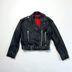 Zara black real leather studded biker jacket 