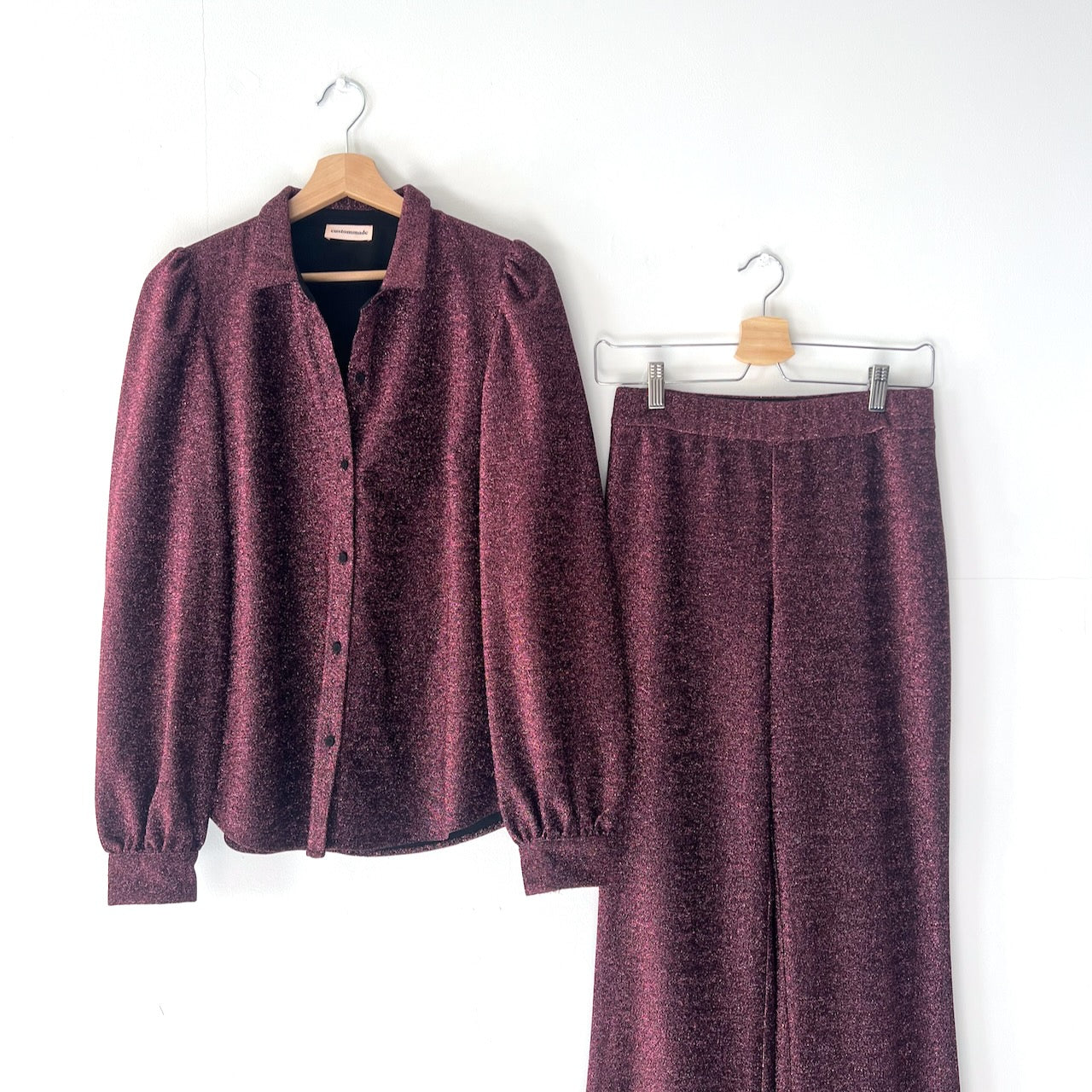 Custommade pink glitter Nehl top & Tara trousers co-ord