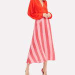 Olivia Rubin red & pink stripe sequin midi skirt 