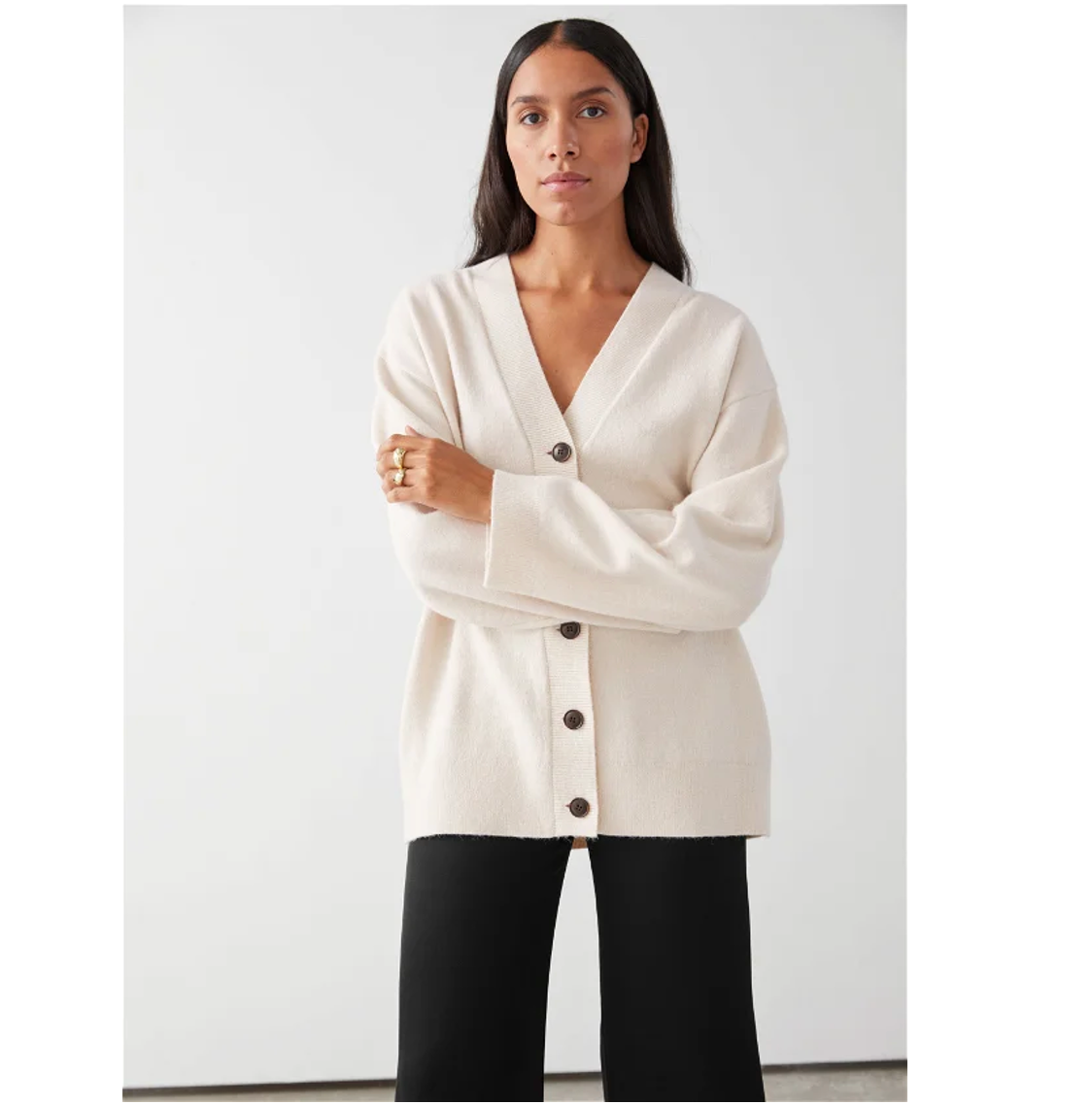 & Other Stories oversized ivory button up cardigan 