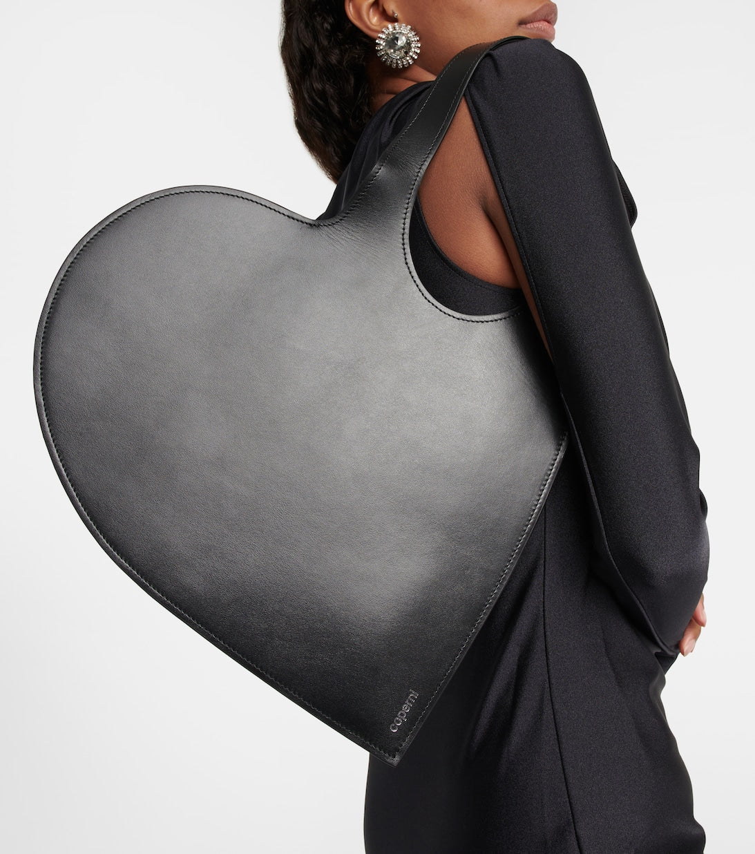 Coperni heart shaped black leather tote bag -