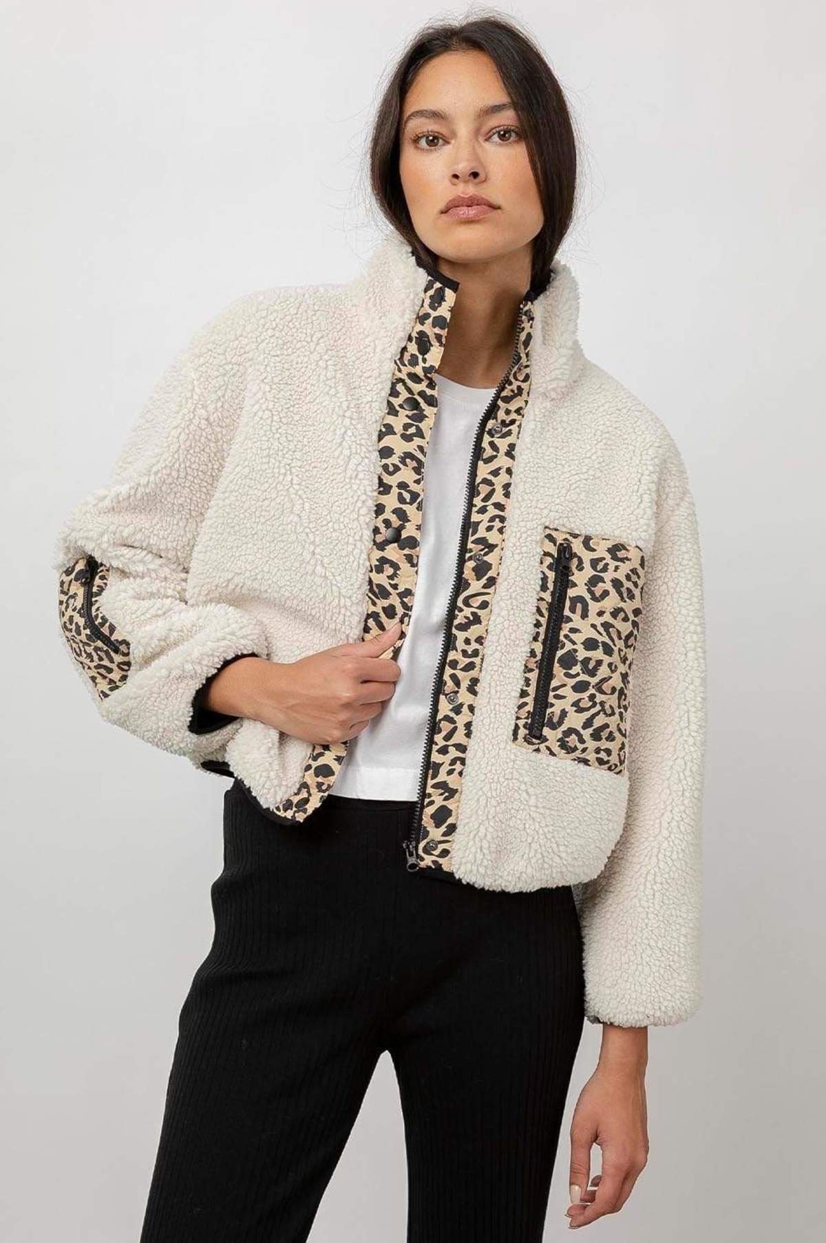 Rails faux sherling & leopard 'Dean' jacket