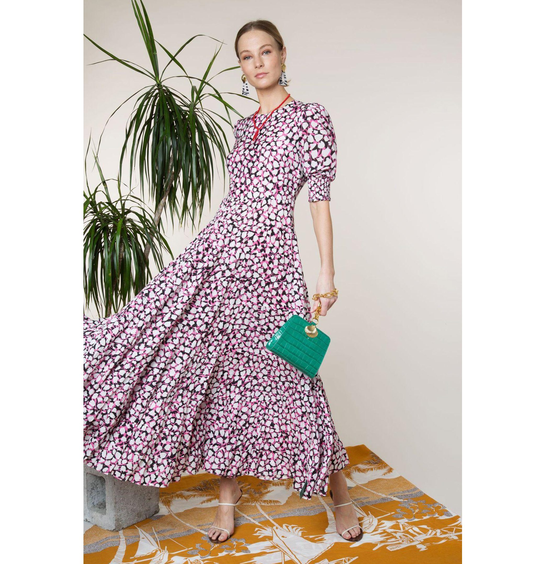 Rixo 'Kristen' silk & cotton blend tulip print maxi dress