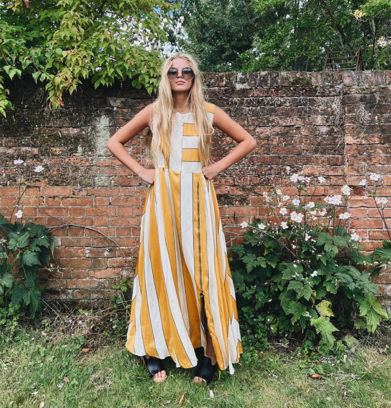 Vintage Sportmax yellow stripe silk maxi dress UK12 - UK14