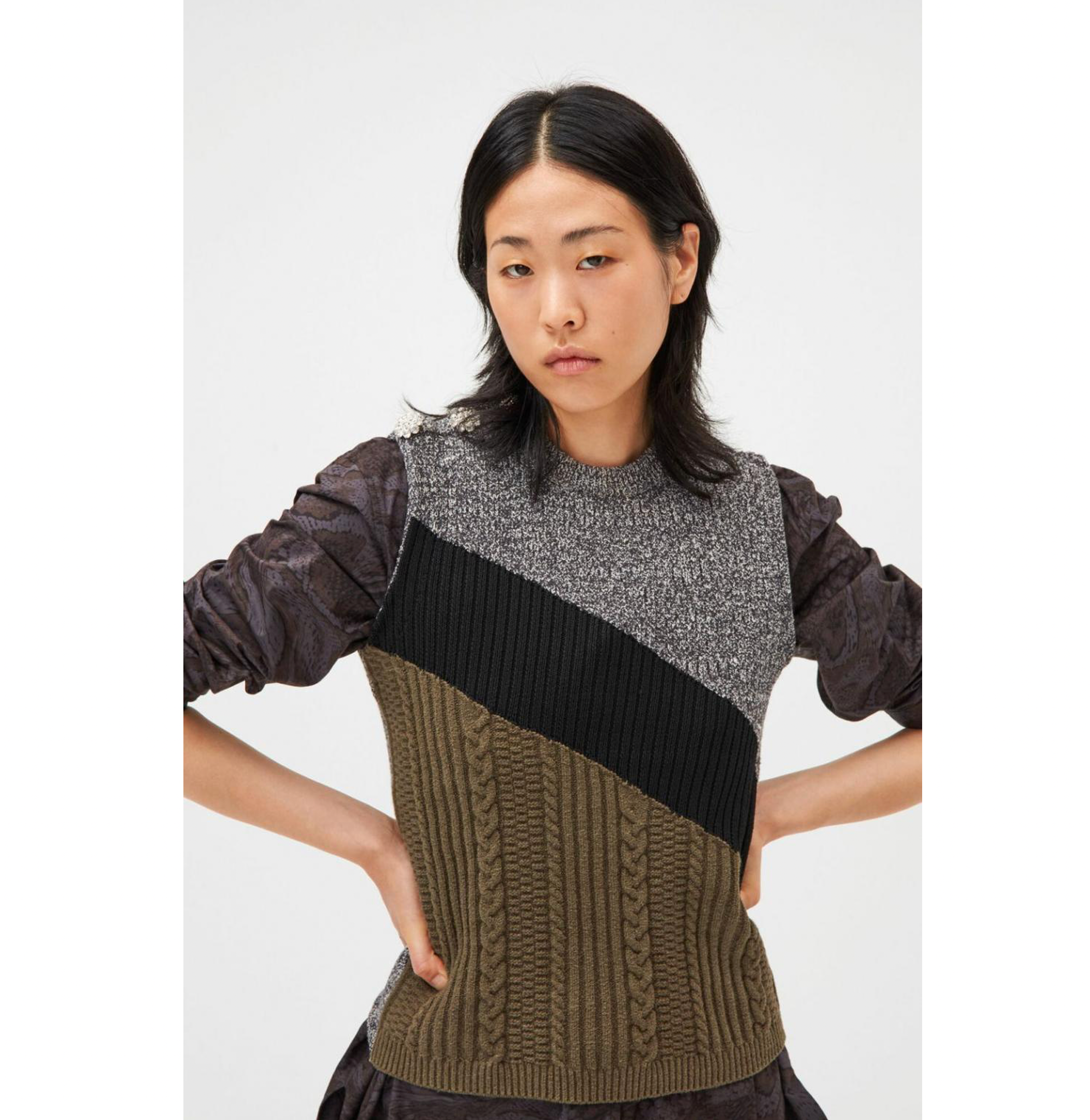 Ganni khaki grey & black knitted vest 