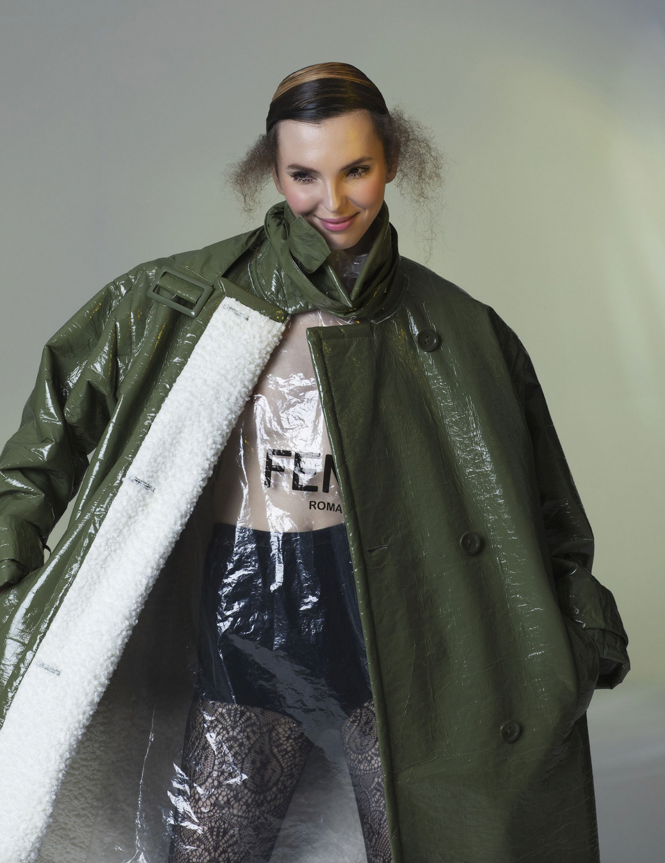 Stand Studio 'Erica' patent green coat 