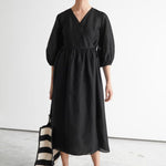 & Other Stories black linen blend wrap midi dress