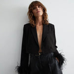 Warehouse black feather cuff cropped jacket 