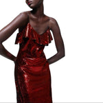 Zara red sequin ruffle detail mini dress 