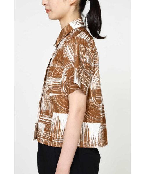 Margaret Howell brown paint print boxy shirt