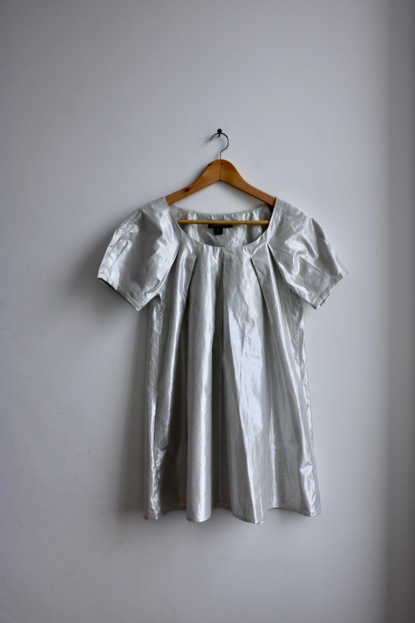 DKNY silver metallic mini dress at Manifesto Woman