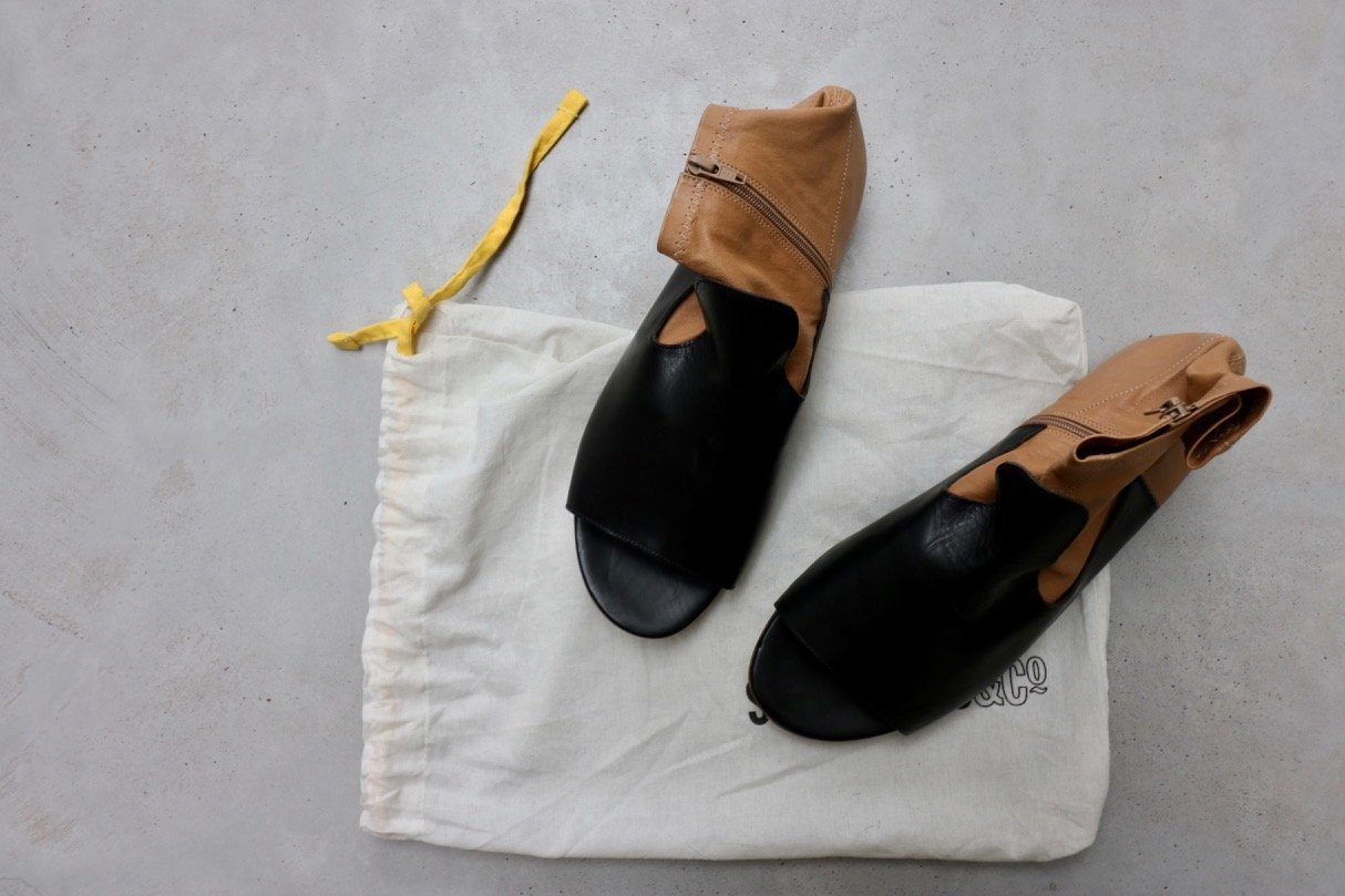 Maison Martin Margiela black & caramel leather flat sandals at Manifesto Woman