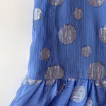 Rixo 'Queenie' blue silk silver dot maxi dress