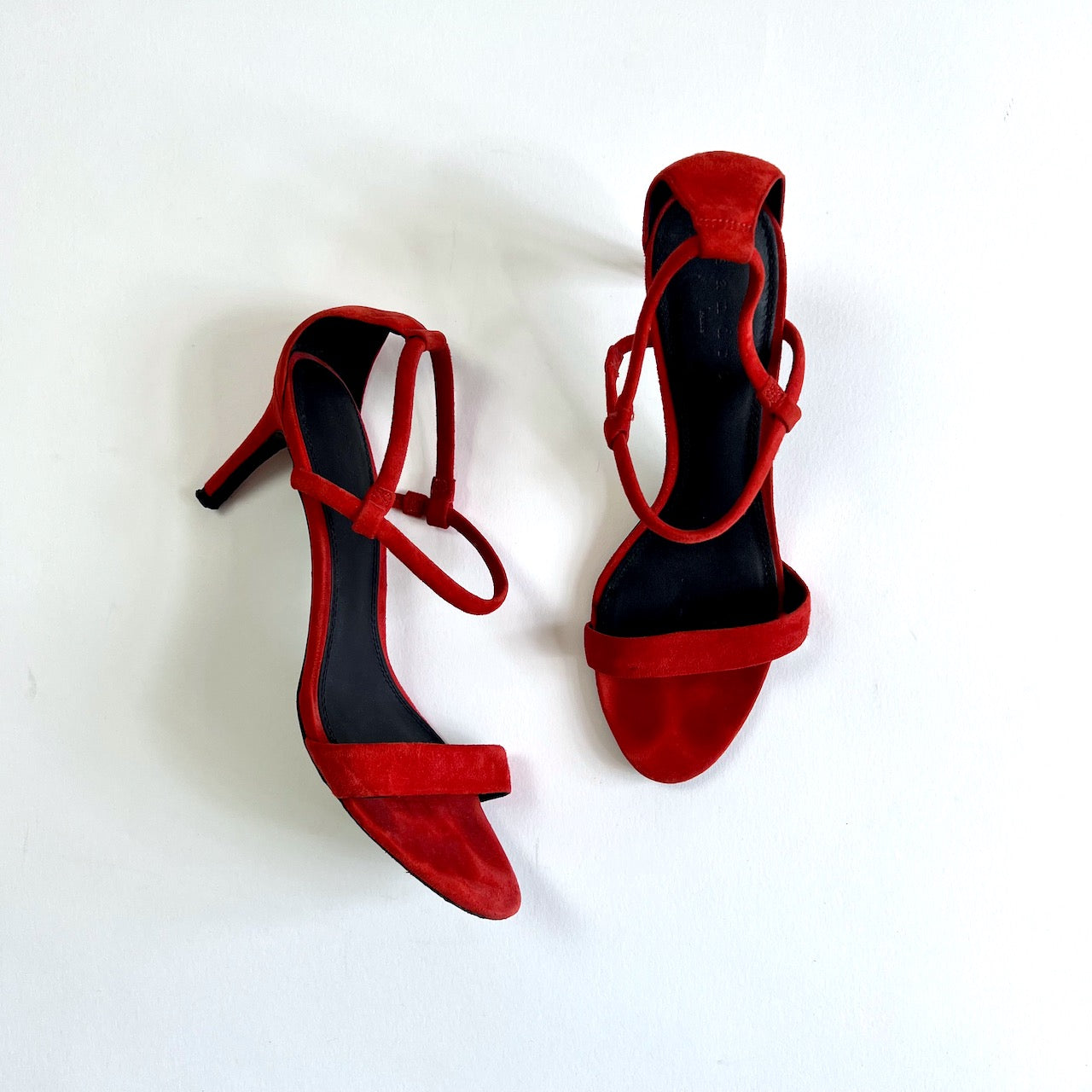 Sandro red suede strappy heels – Manifesto Woman