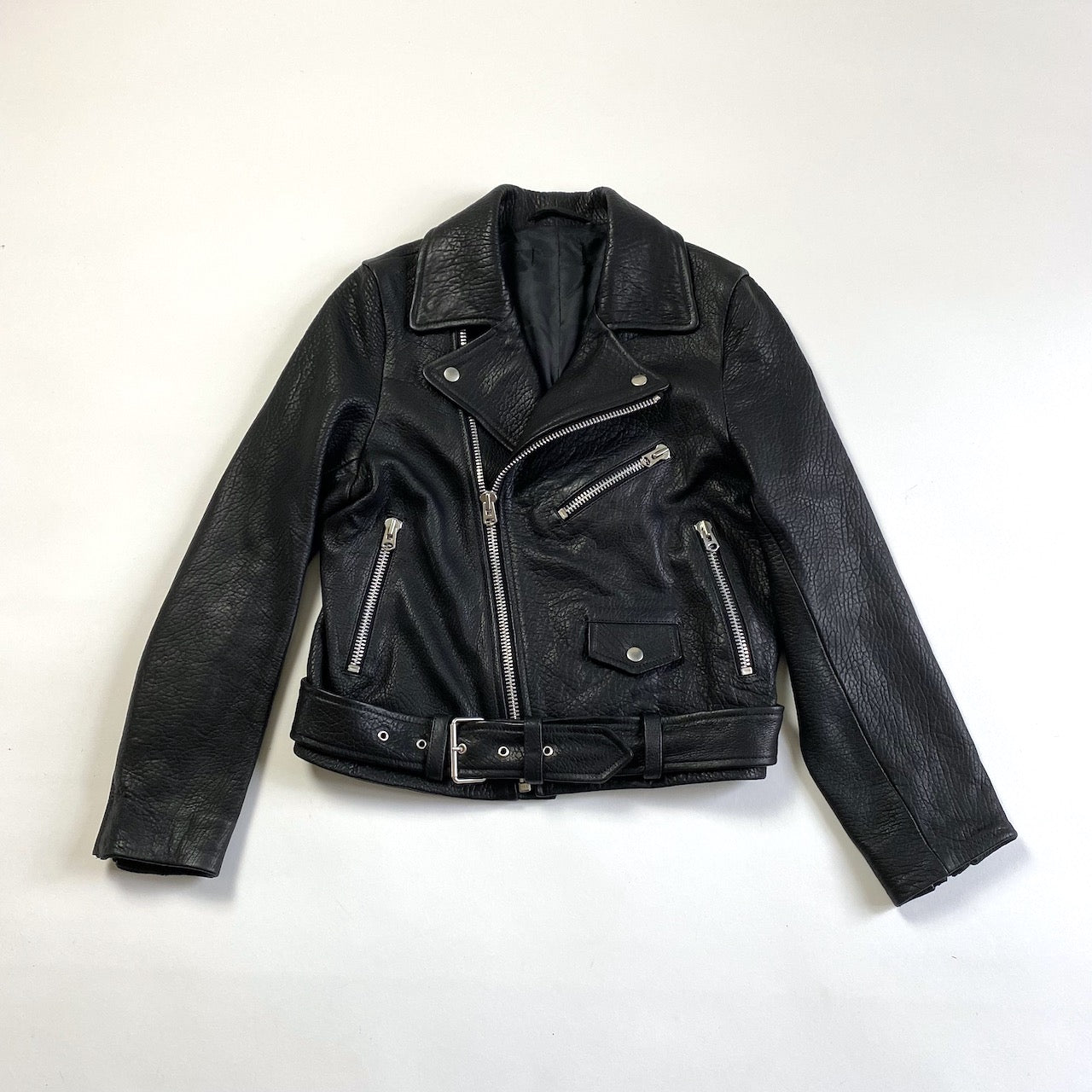 & Other Stories black grained leather oversized biker jacket