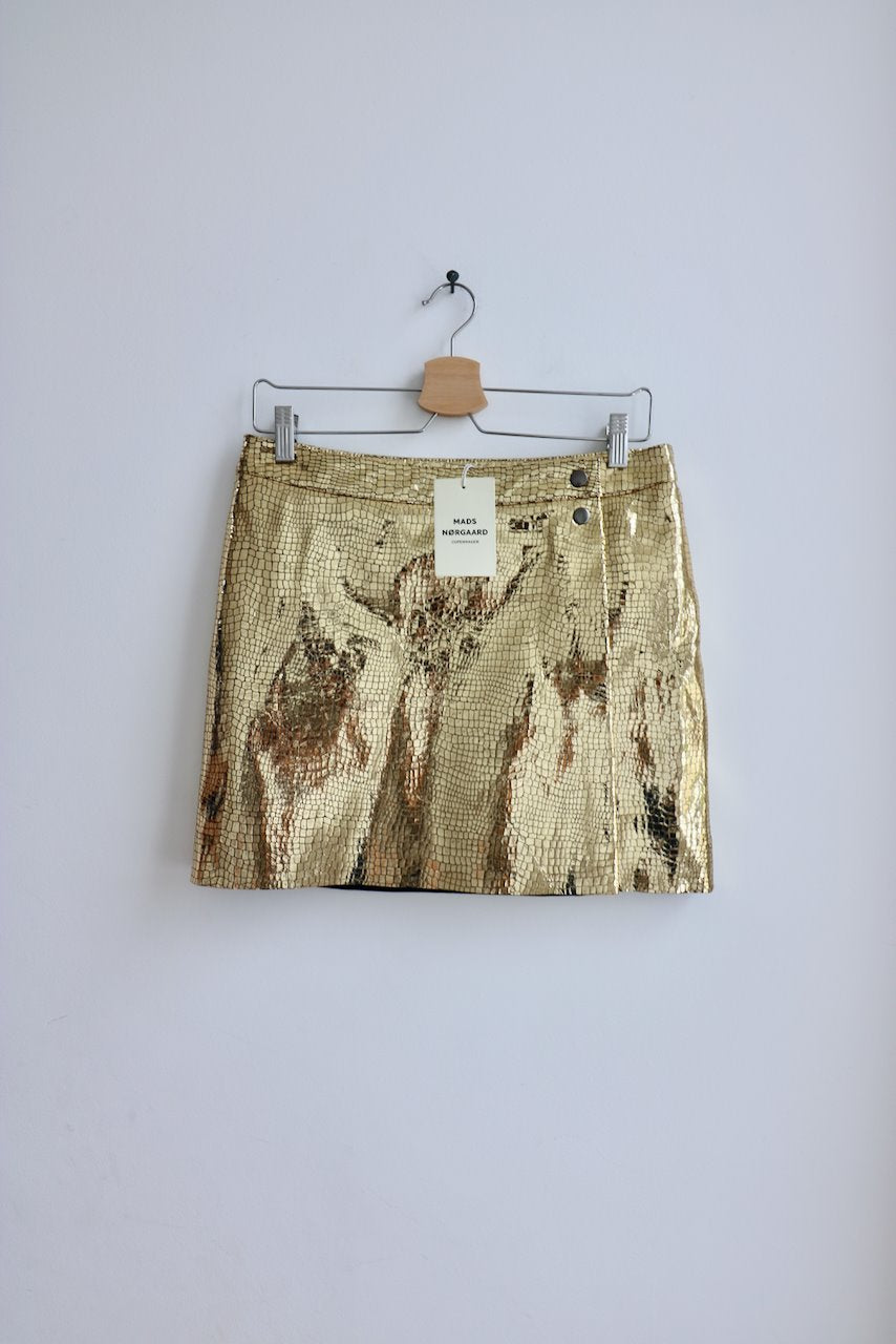 Mads Norgaard gold leather mini skirt