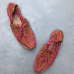 Miista pink and tan leather woven flats sandals loafers