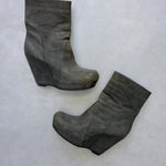 Rick Owens leather suede wedge platform boots charcoal grey