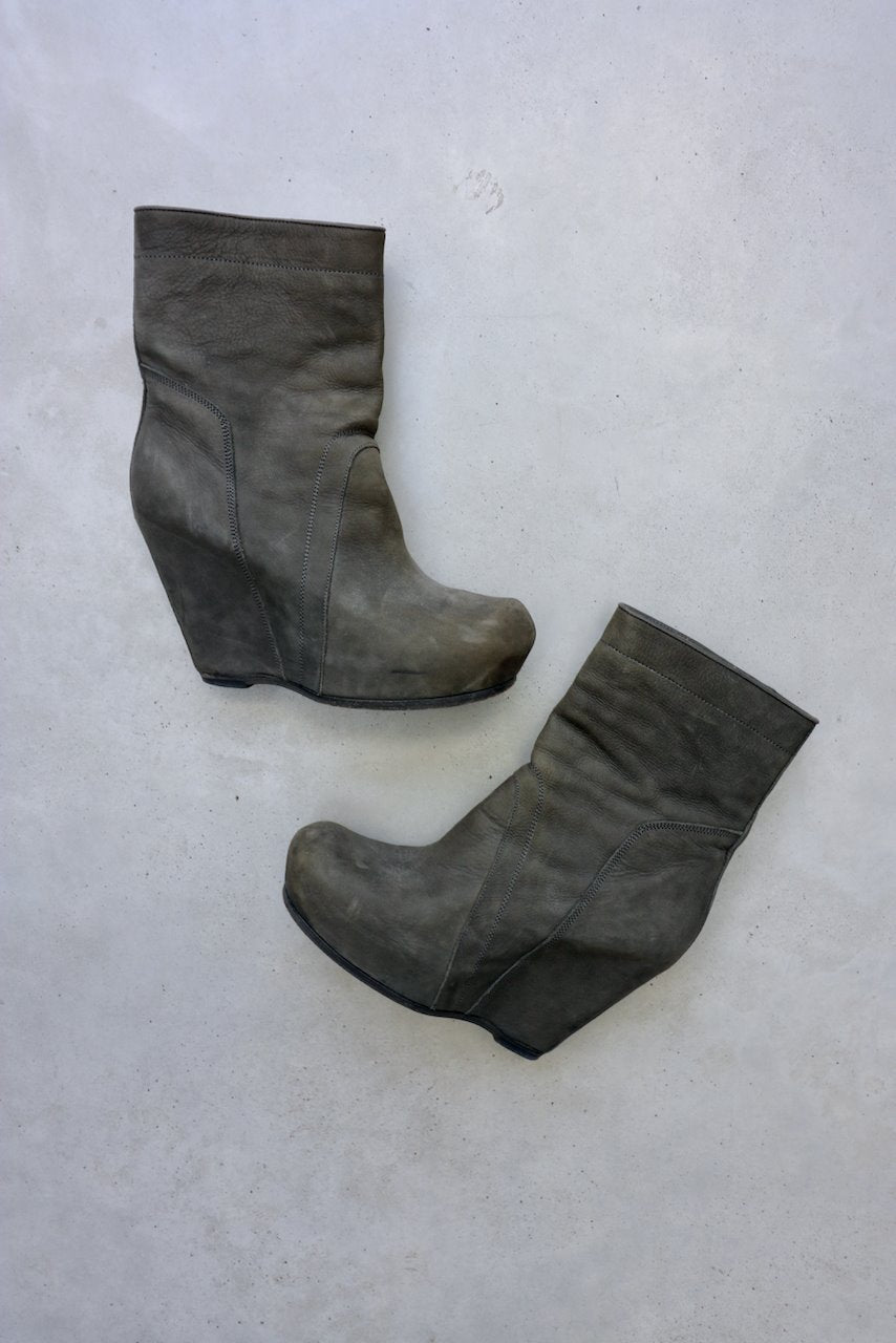 Rick Owens leather suede wedge platform boots charcoal grey