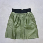 Reiss green olive khaki leather mini skirt with black waistband