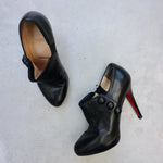 Christian Louboutin black leather platform shoe boot stiletto heels