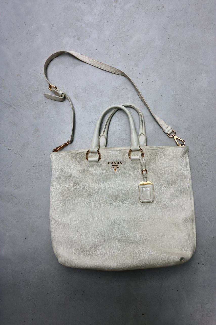 Prada cream leather shopper tote bag vintage preloved secondhand
