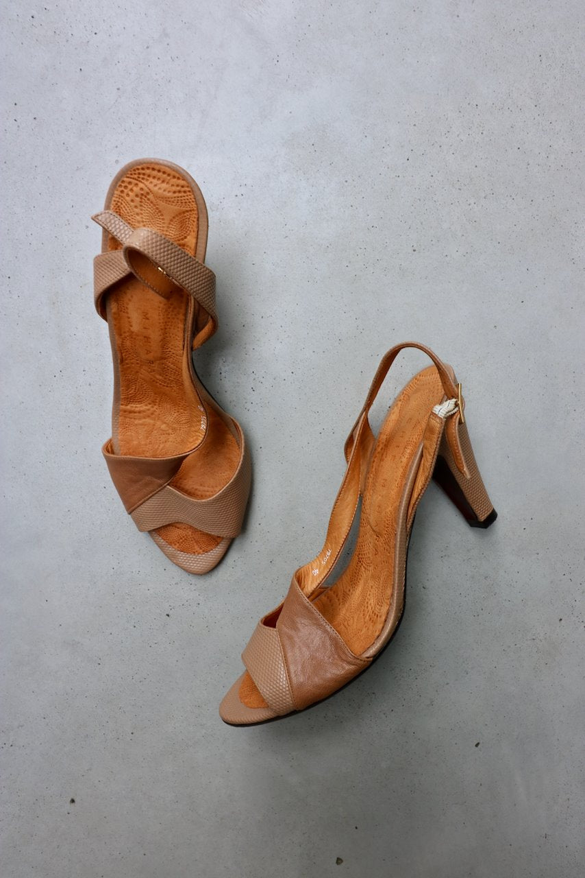 Chie Mihara tan nude sling back heels leather