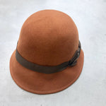 Vintage rust wool felt cloche hat with ribbon at Manifesto Woman